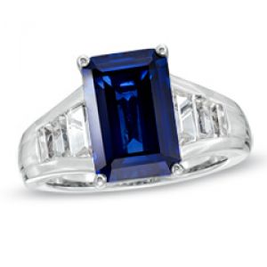 ZALES Emerald-Cut Lab-Created Ceylon and White Sapphire Ring in Sterling Silver.jpg